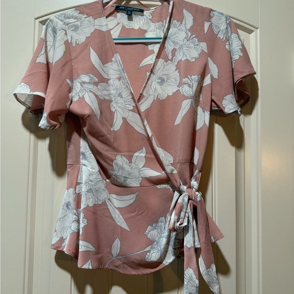 Zara Floral Wrap Blouse - Pink and White